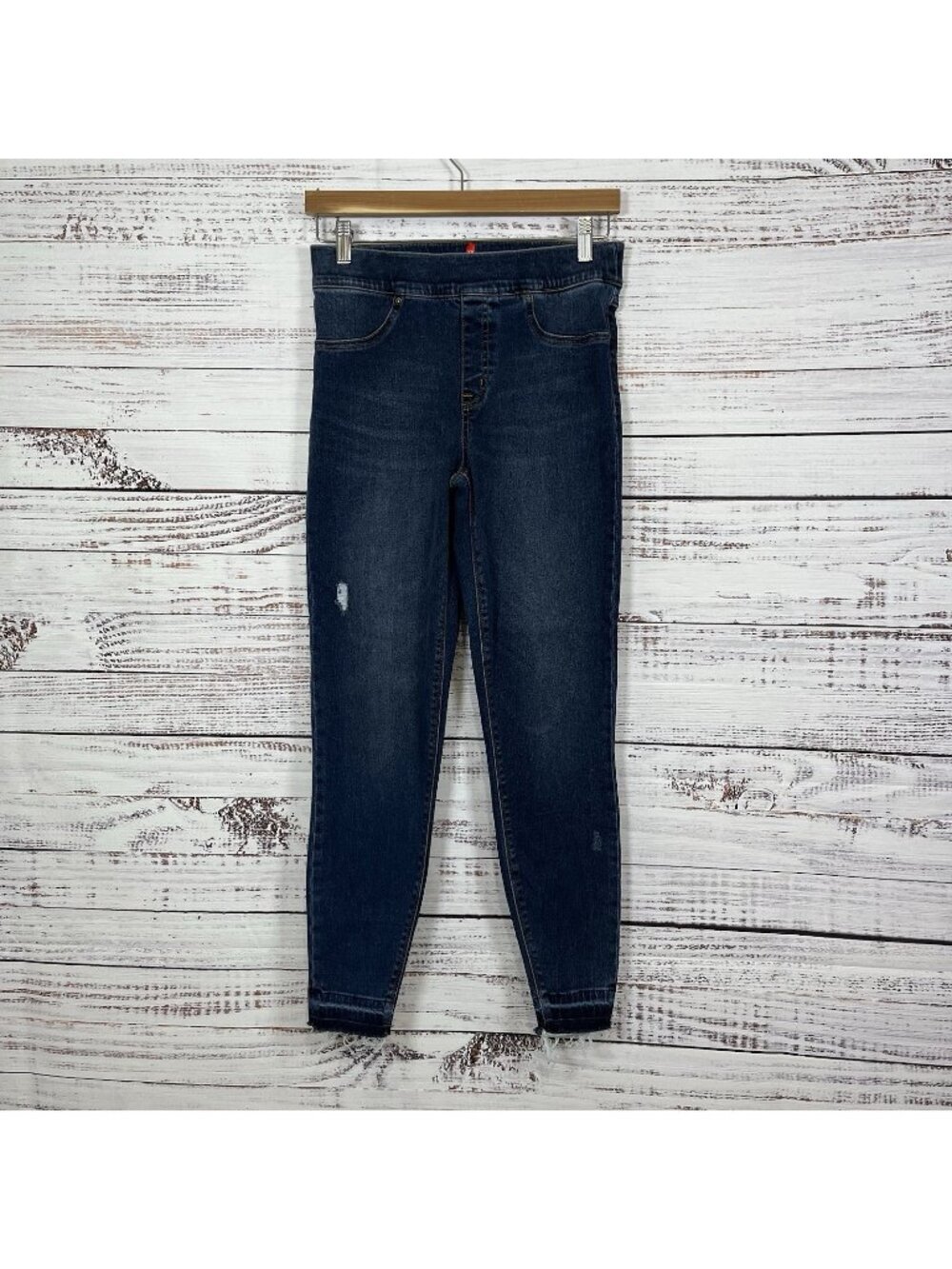 Spanx Blue Tummy Control Distressed Skinny Raw Hem Jeans